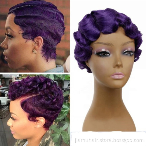 Ombre Short Bob Wig Synthetic Hair Cosplay wig Blond Black Red Purple  Finger Wave Wigs